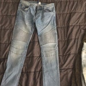 Light blue faded Biker Jeans